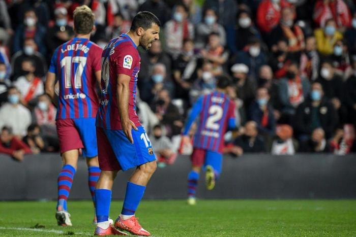 A frustrated Kun Aguero at the end of Barcelona's 1-0 defeat against Rayo Vallecano on Wednesday that proved the last straw for Ronald Koeman