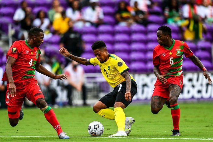 Jamaica's Leon Bailey (C) has joined Aston Villa