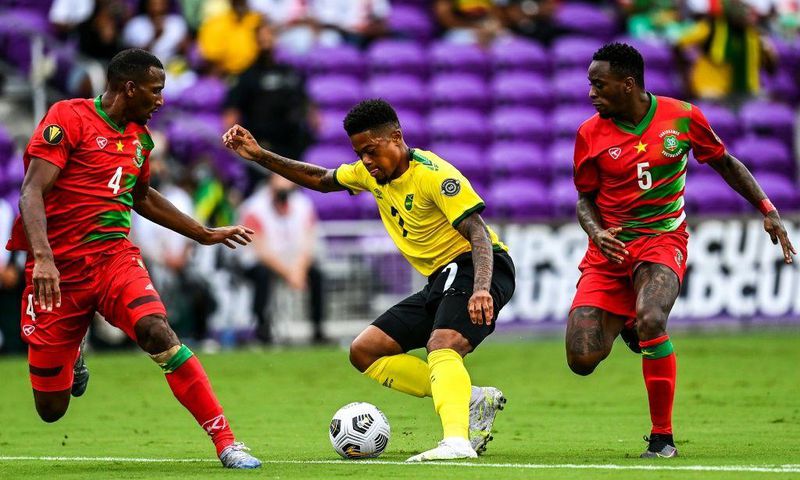 Jamaica's Leon Bailey (C) has joined Aston Villa
