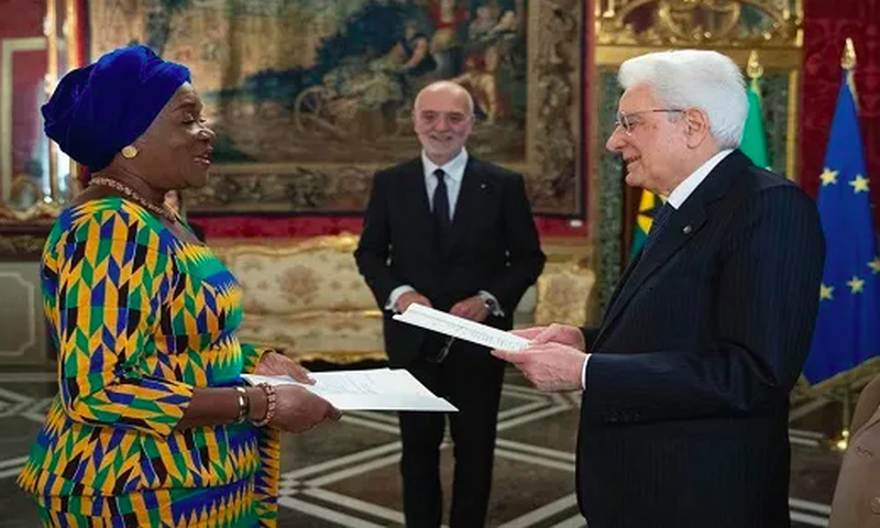 Ambassador Quartey Koranteng presents her letters of credence to President Sergio Mattarella in Rome