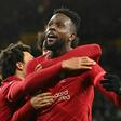 Liverpool forward Divock Origi  celebrates after scoring the winner against Wolves