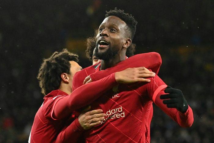 Liverpool forward Divock Origi  celebrates after scoring the winner against Wolves