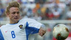 Valery Karpin playing for Russia against Tunisia in Kobe at 2002 World Cup in Kobe, Japan. He scored the second goal in a 2-0 victory