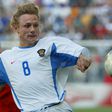 Valery Karpin playing for Russia against Tunisia in Kobe at 2002 World Cup in Kobe, Japan. He scored the second goal in a 2-0 victory