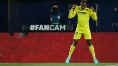 Nigerian midfielder Samuel Chukwueze celebrates scoring for Villarreal against Barcelona in La Liga at the weekend.