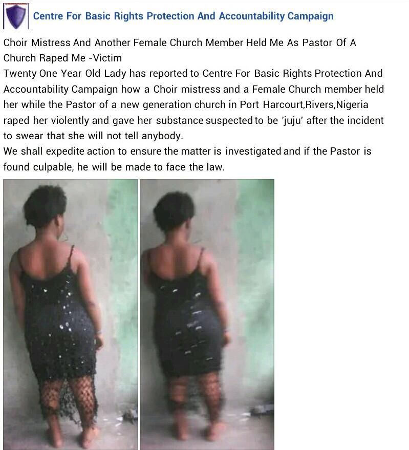 "Choir mistress & another female church member held me as pastor raped me" - 20-year-old lady