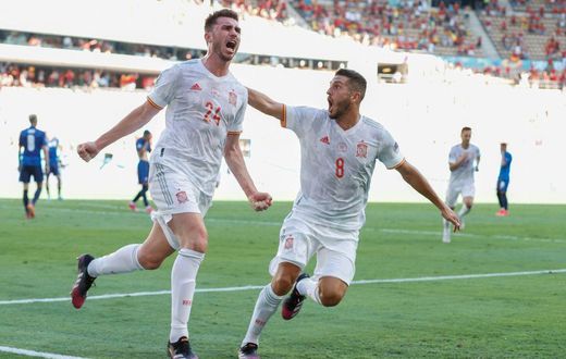 Aymeric Laporte (L) scored his first goal for Spain in the rout of Slovakia after switching his international allegiance from France