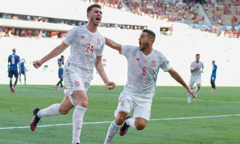 Aymeric Laporte (L) scored his first goal for Spain in the rout of Slovakia after switching his international allegiance from France
