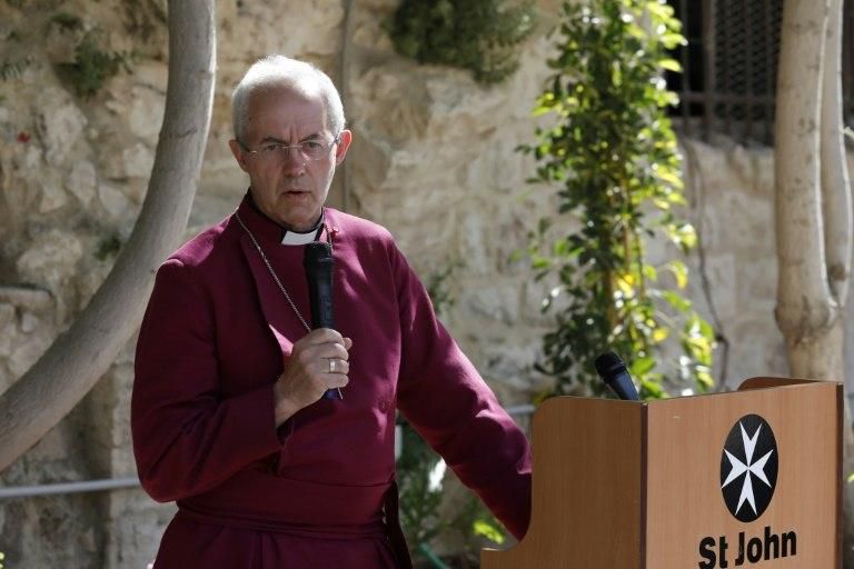 Archbishop of Canterbury Justin Welby holds a press conference at the Saint John Eye Hospital compound in the Christian quarter of Jerusalem's Old City on May 10, 2017