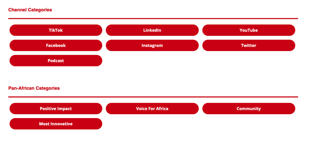 Pulse Influencer Awards 2021 categories