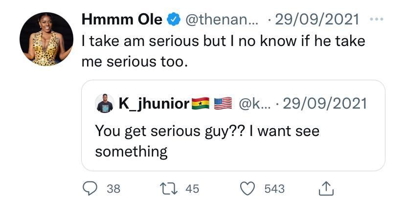 'I don't know if my boyfriend takes me serious' - Nana Aba Anamoah