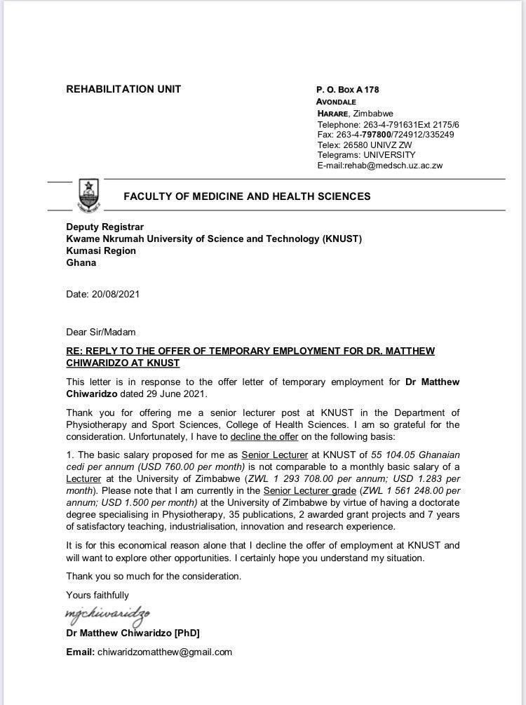“I decline the offer; I'm a senior lecturer” - Zimbabwean lecturer rejects KNUST job over low salary
