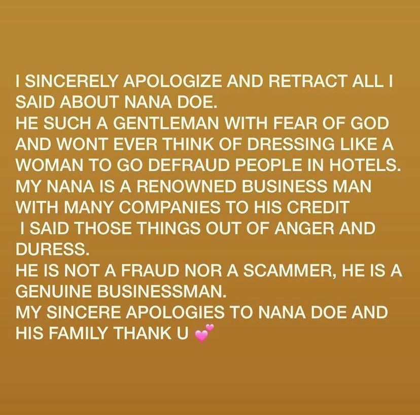Adu Safowaah's apologizes to Nana Doe