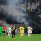 Play was interrupted late in the first half of the Europa League game between Marseille and Galatasaray