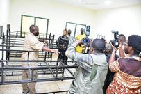 The Vice President, South African High Commissioner and CEO of MTN Ghana inspecting one of the dormitories