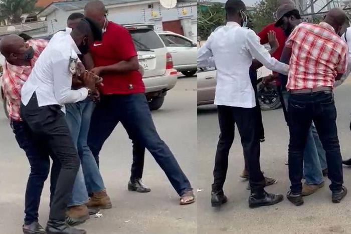 4 Ghana police officers struggle to arrest strong driver who allegedly beat them