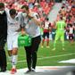 Moenchengladbach defender Stefan Lainer (C) suffered a broken leg in the defeat at Bayer Leverkusen