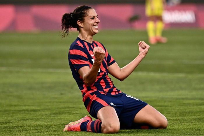 USA's forward Carli Lloyd celebrates scoring a goal during the Olympic Games women's soccer tournament in Japan earlier this month