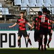 Pohang Steelers' Lee Seung-mo celebrates scoring against
Nagoya Grampus