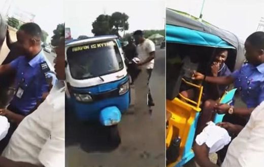 Nigerian police officer stops tricycle, gives money to rider and passengers for Christmas (video)