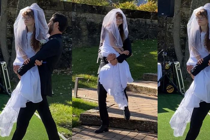 Groom carries bride’s twin sister with a disability like a baby to wedding venue (video)