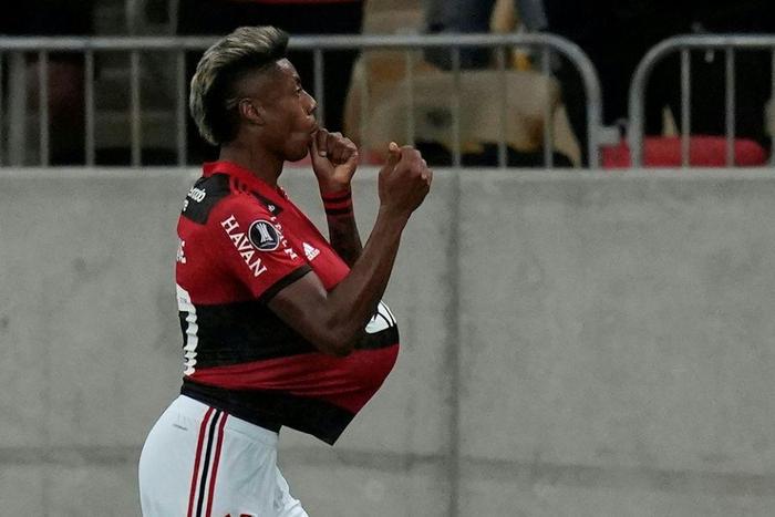 Flamengo striker Bruno Henrique celebrates after scoring for the Brazilian club in their 2-0 victory over Ecuador's Barcelona in the Copa Libertadores on Wednesday