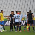 Brazil and Argentina players were left confused after Brazilian health officials ran onto the pitch shortly after kick-off
