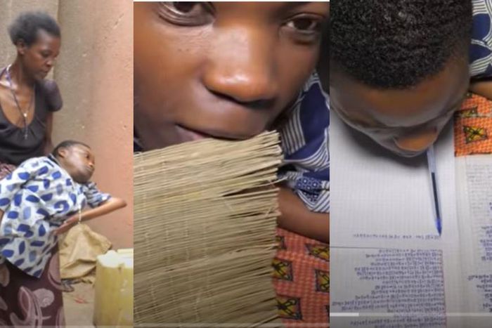 Lady with disability weaves mat, makes phone calls, does everything with her tongue