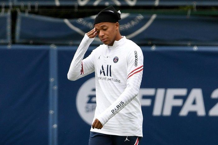 Kylian Mbappe at Paris Saint-Germain's training session on Thursday