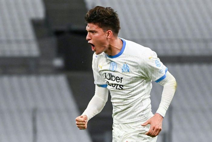 Leonardo Balerdi, celebrating a goal against Dijon in April, has become a permanent Marseille player