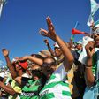 Supporters of South African top-flight club Bloemfontein Celtic cheering their team