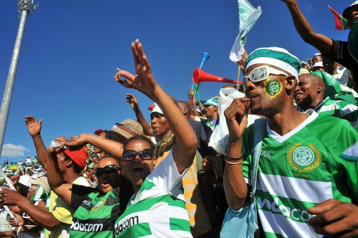 Supporters of South African top-flight club Bloemfontein Celtic cheering their team