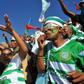 Supporters of South African top-flight club Bloemfontein Celtic cheering their team