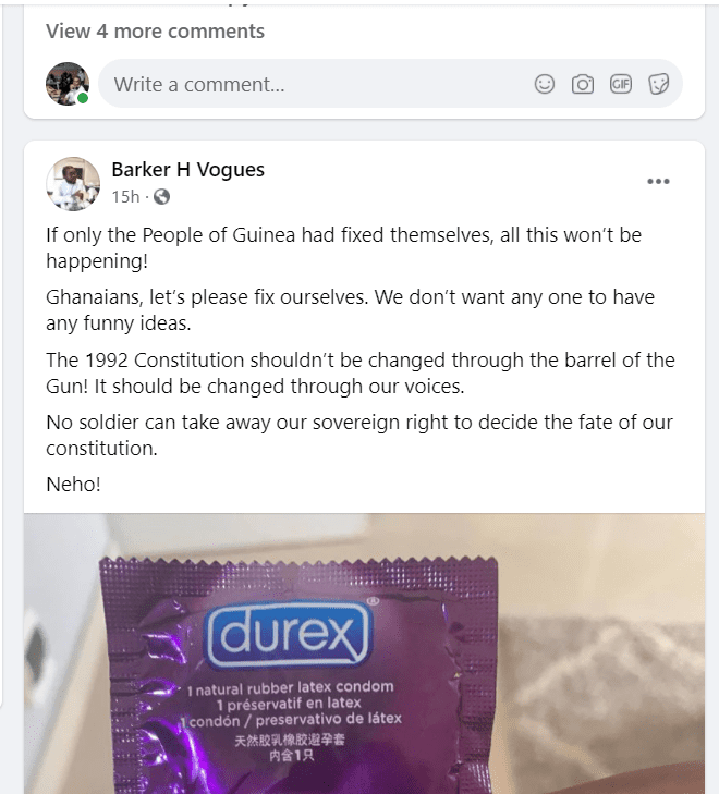 Oliver Mawuse's Facebook comment