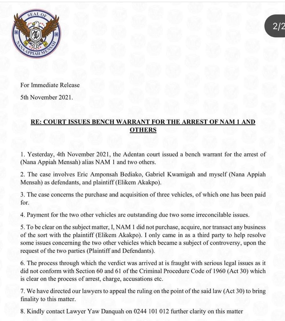 NAM1 directs lawyers to appeal ‘illegal’ bench warrant issued for his arrest
