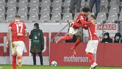 Kevin Schade (C) celebrates scoring Freiburg's winning goal on Sunday