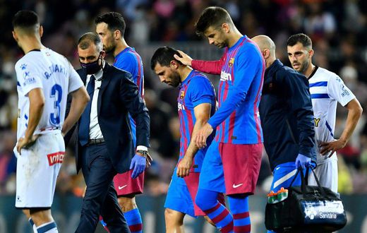 Sergio Aguero (centre) suffered a chest injury in a match in October