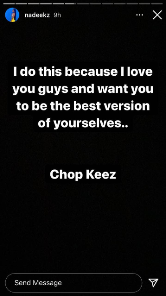 Nadia's Instagram story