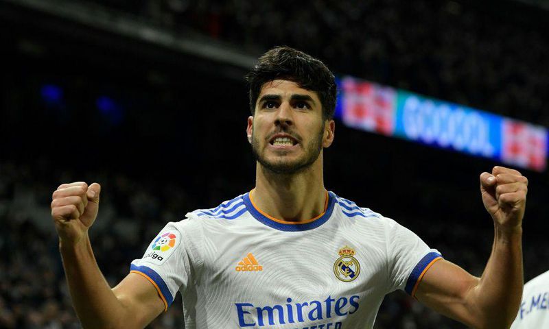 Marco Asensio celebrating his goal against Atletico Madrid in Real's last match