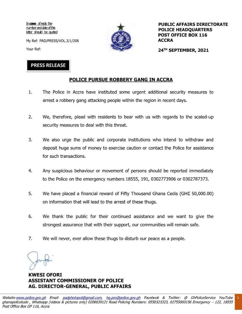 Police bounty statement