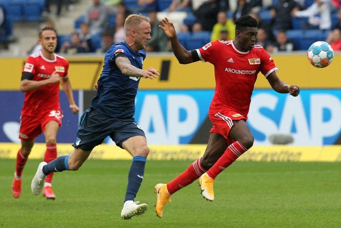Union Berlin striker Taiwo Awoniyi (R) scored the equaliser in Sunday's 2-2 draw at Hoffenheim