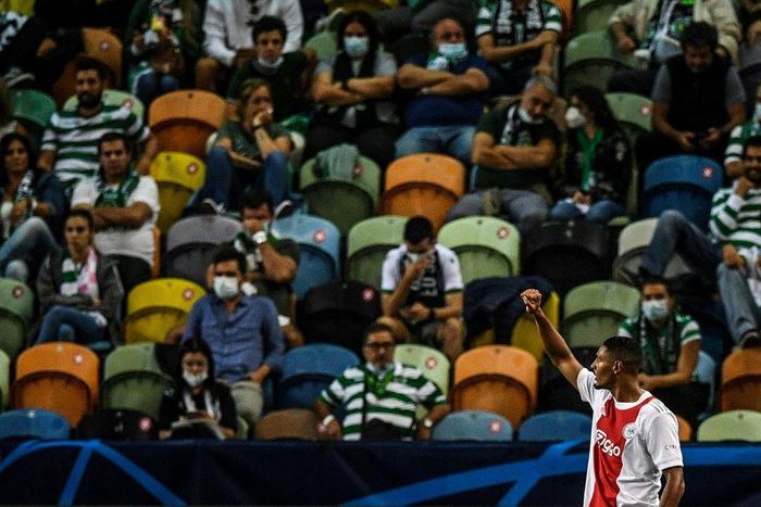 Night to remember: Ajax forward Sebastien Haller celebrates scoring in Lisbon