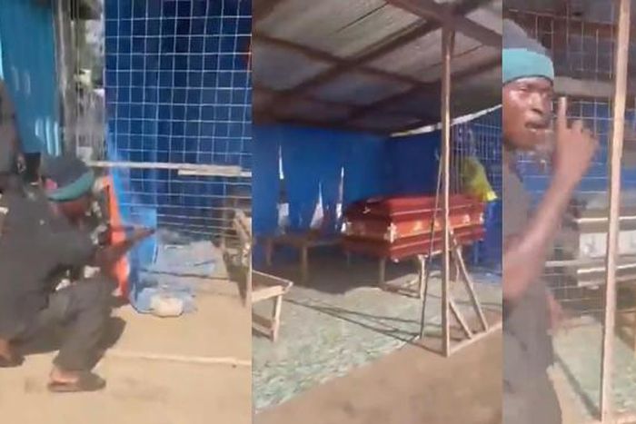 Ghanaian man expresses surprise after thieves broke into his shop and stole 2 coffins (video)