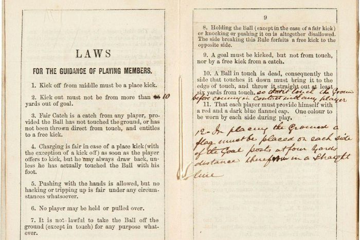 The hand-annotated pamphlet, discovered in a Victorian scrapbook, was printed in 1859 after a series of meetings held by Sheffield Football Club