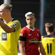 Dortmund forward Erling Braut Haaland reacts during their shock 2-1 defeat at Freiburg on Saturday