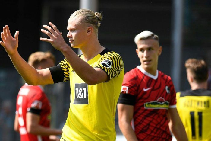 Dortmund forward Erling Braut Haaland reacts during their shock 2-1 defeat at Freiburg on Saturday
