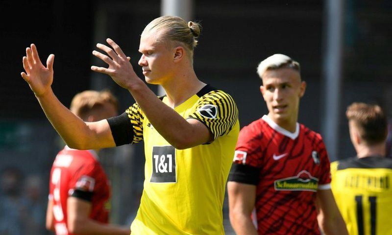Dortmund forward Erling Braut Haaland reacts during their shock 2-1 defeat at Freiburg on Saturday