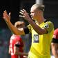 Dortmund forward Erling Braut Haaland reacts during their shock 2-1 defeat at Freiburg on Saturday