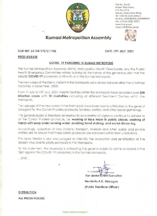 KMA COVID 19 release