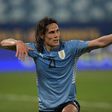 Uruguay's Edinson Cavani celebrates after scoring against Bolivia at the 2021 Copa America in Brazil